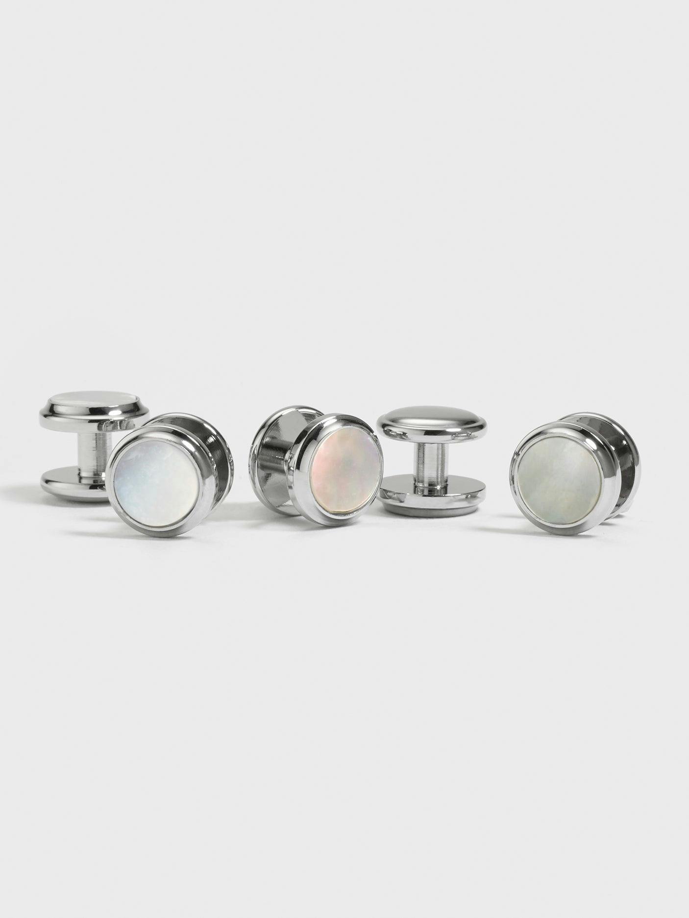 Silver Pearl Button Studs