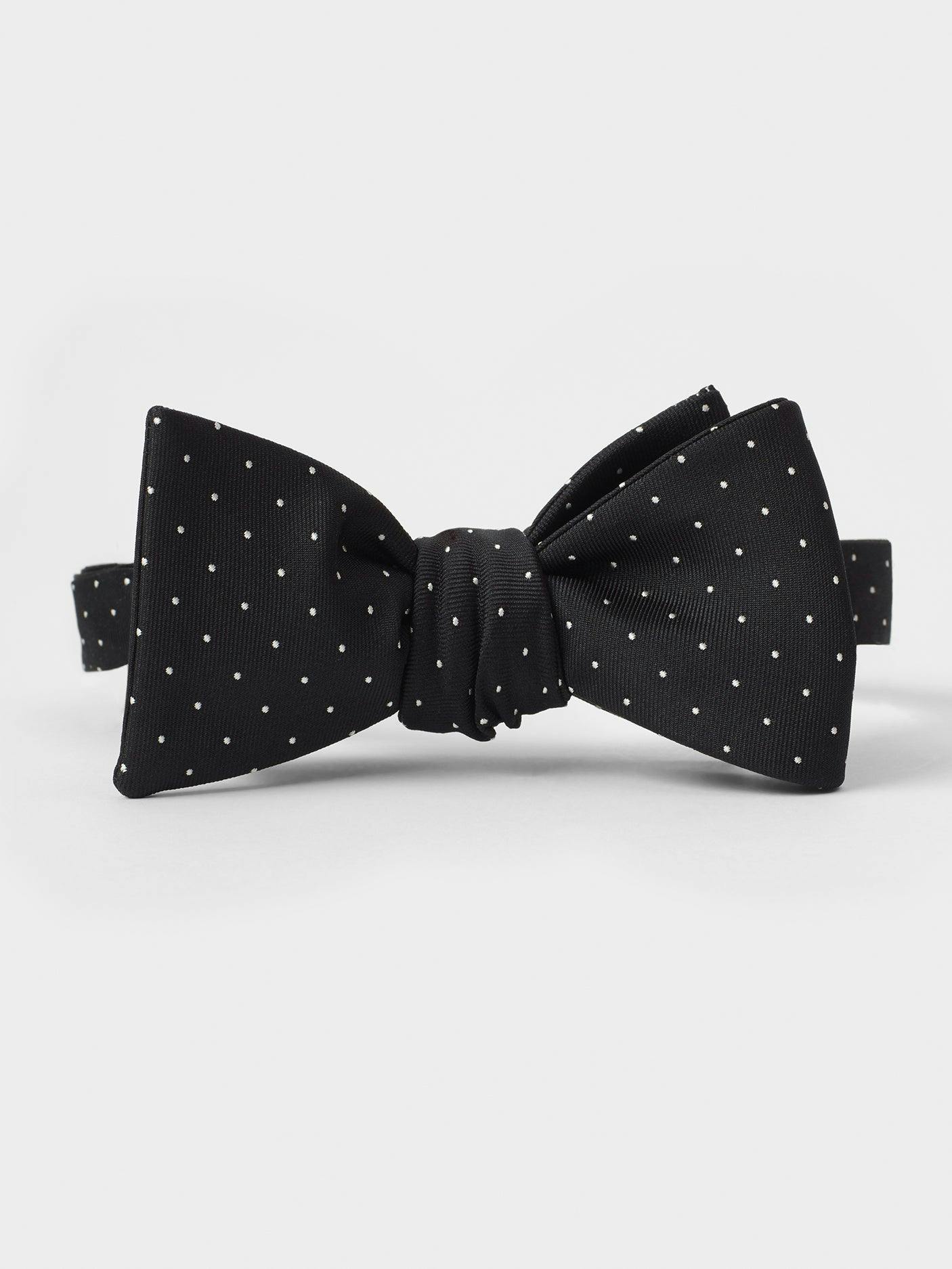 Black Pindot Silk Bow Tie