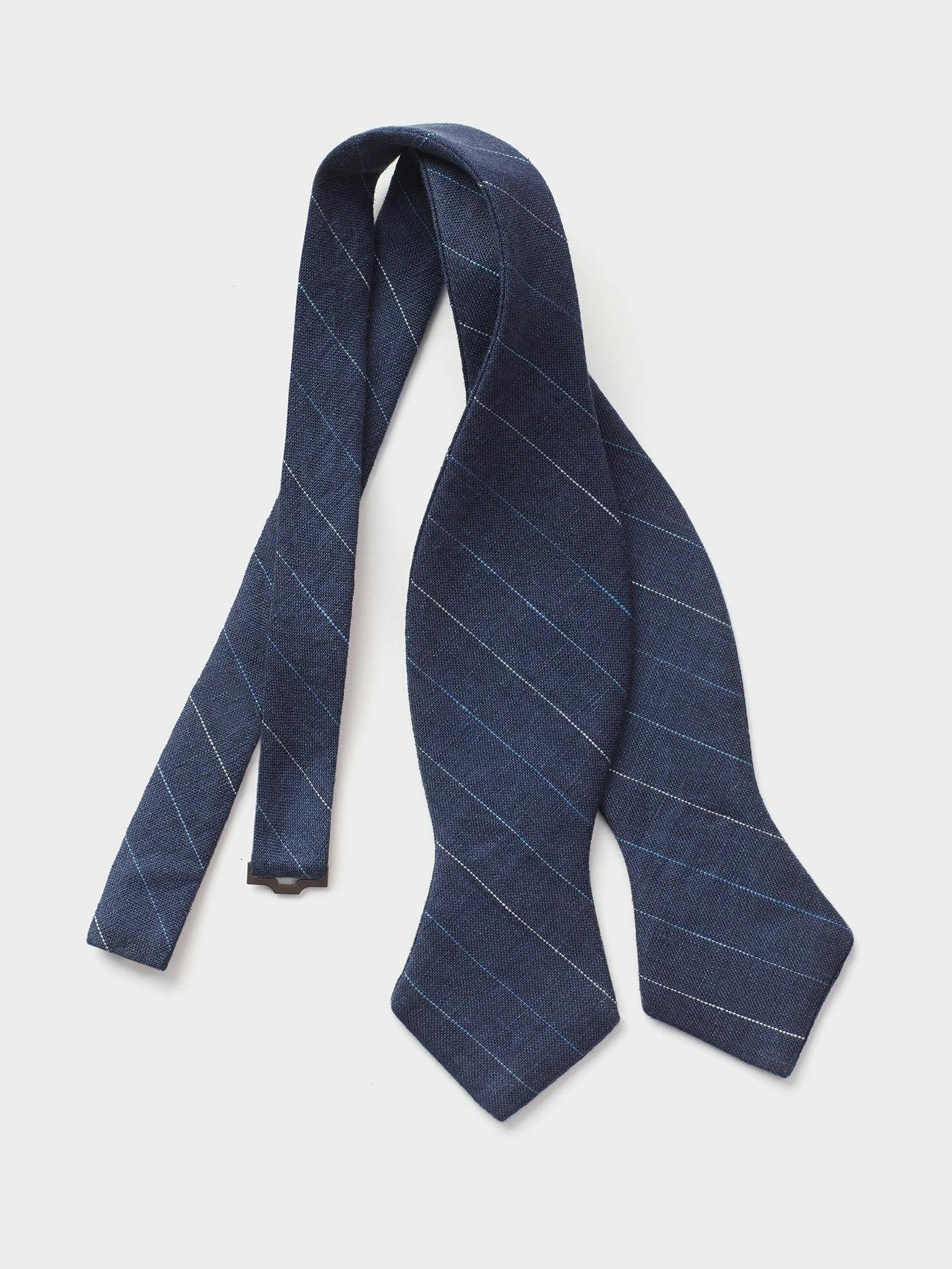 Navy Pinstripe Linen Bow Tie