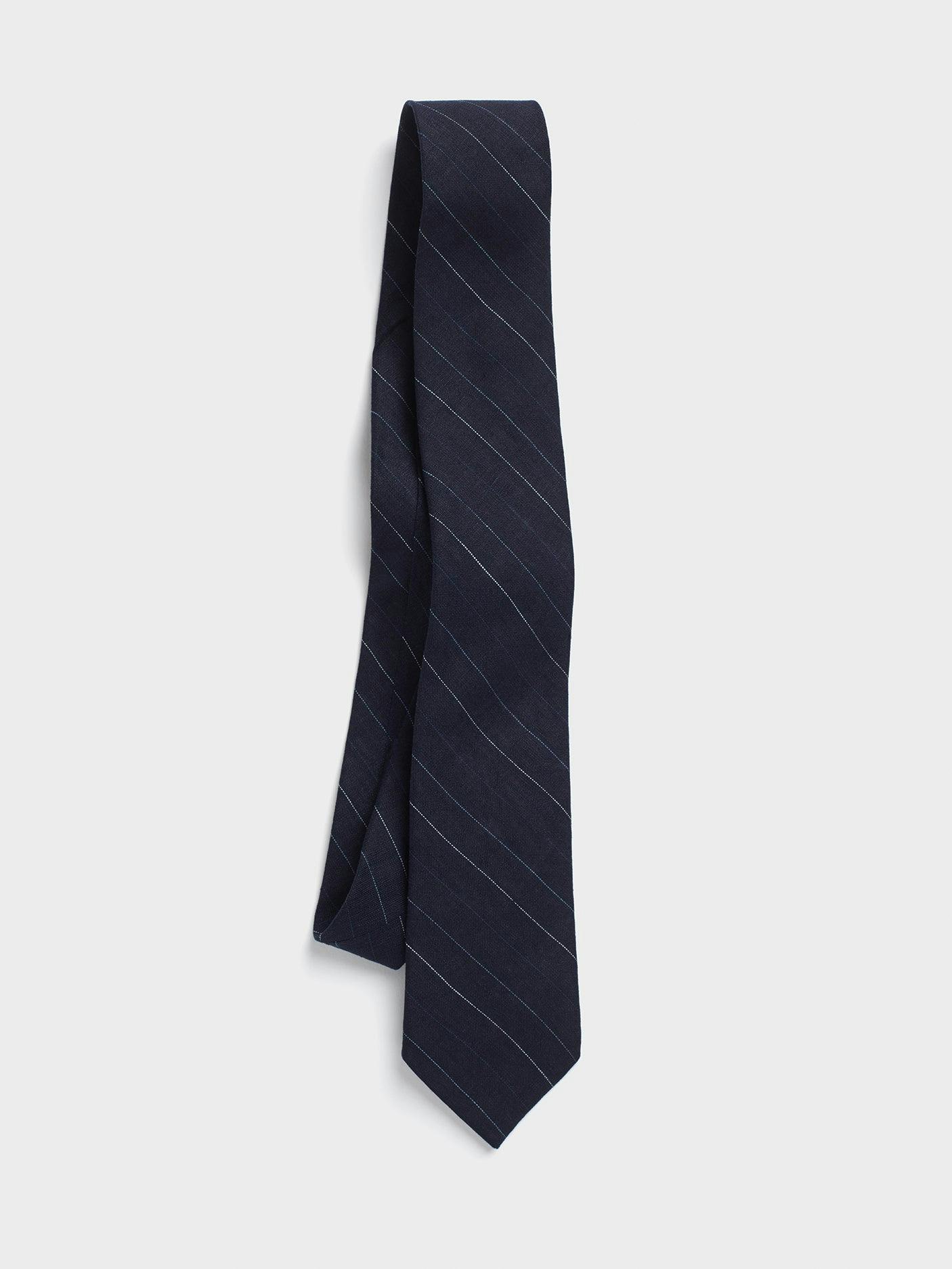 Navy Pinstripe Linen Necktie