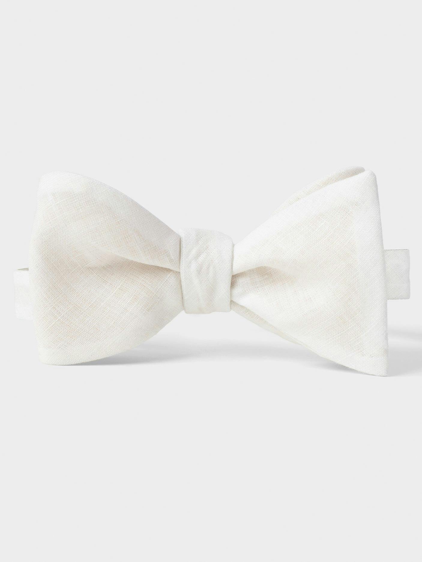 White Linen Wide Bow Tie