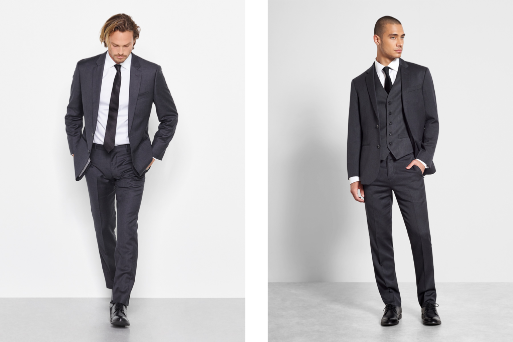 Charcoal wedding suits by The Black Tux.