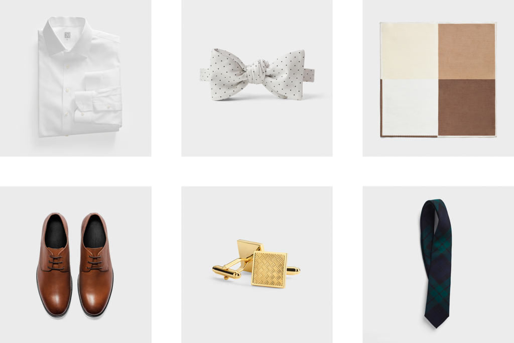 Recommended accessories for a navy wedding suit