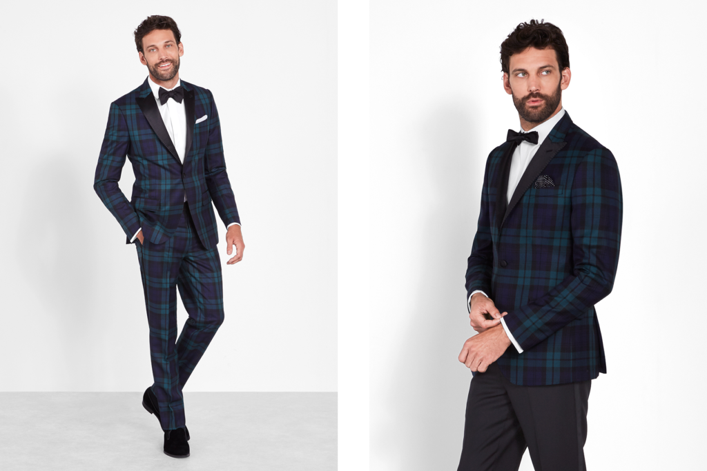 Black watch tartan tuxedo and dinner jacket tux.