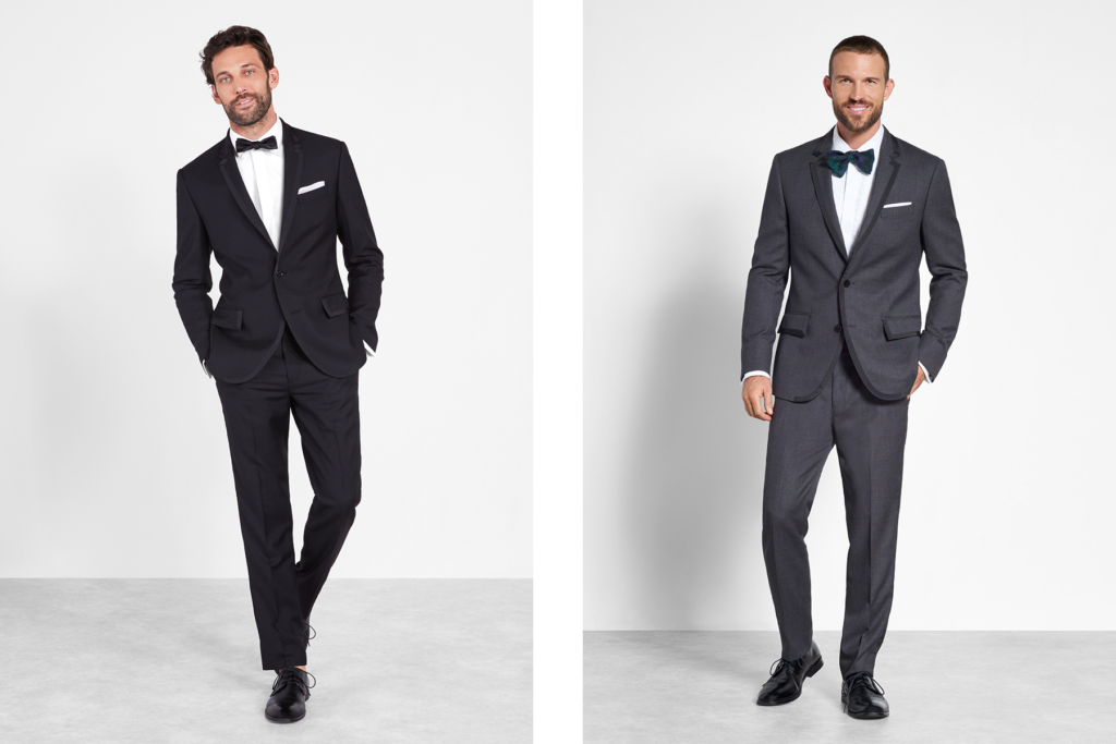 Simple grey and black tuxedos.