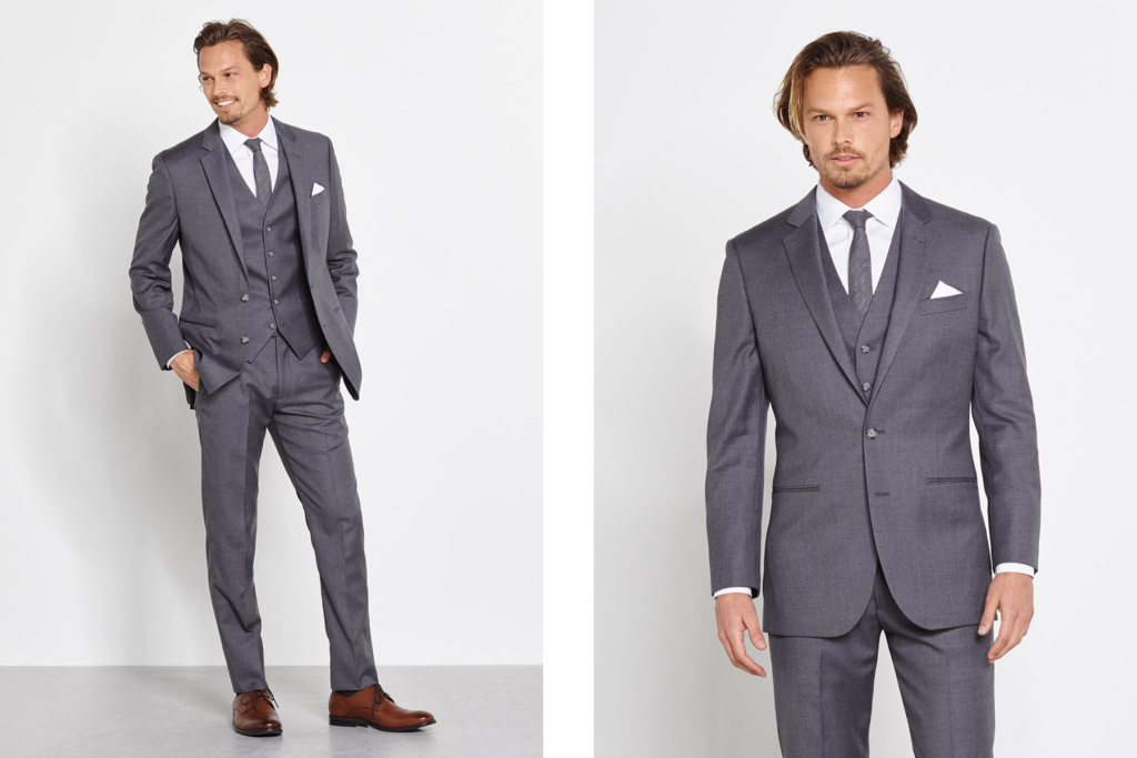 Grey suit with vest for wedding party.