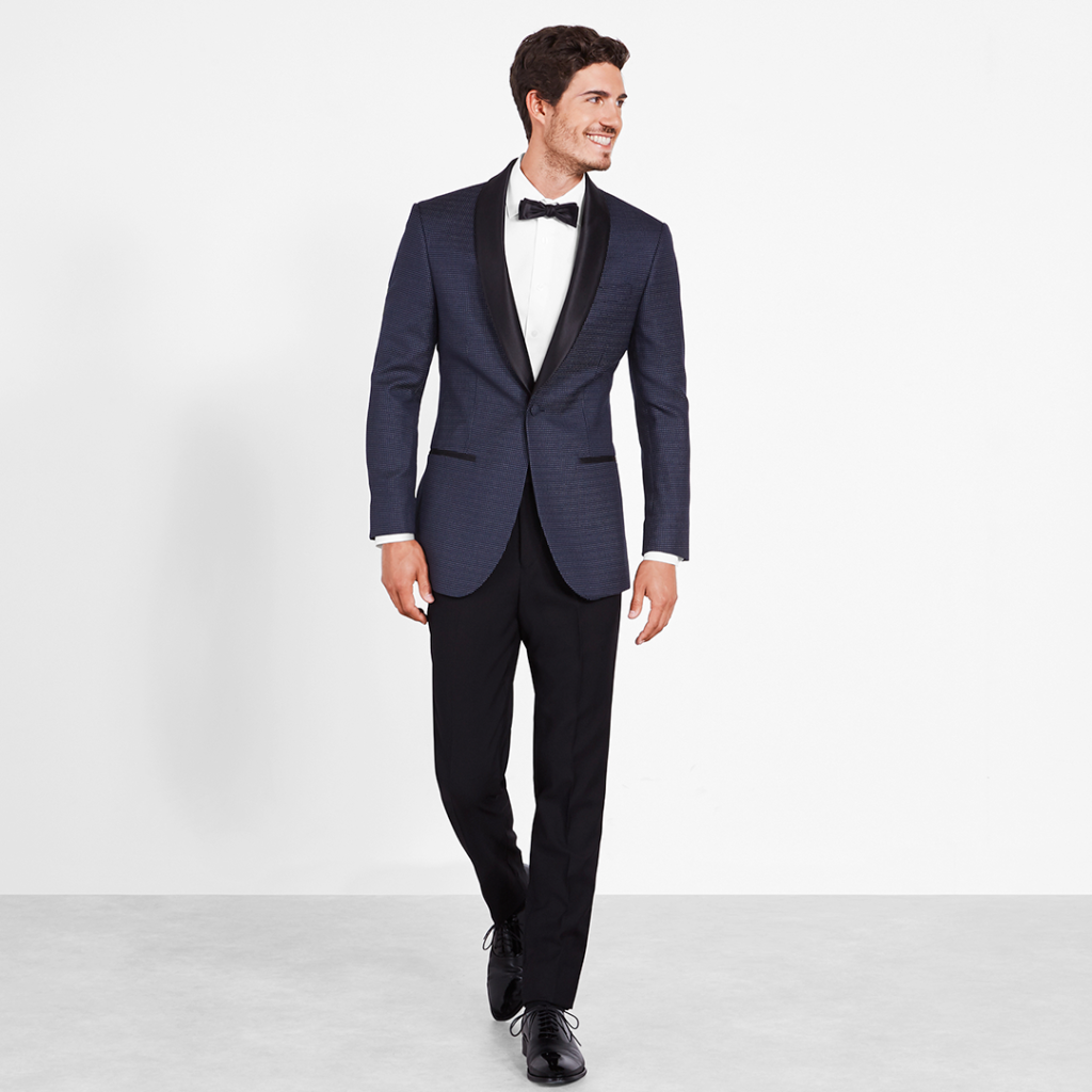 Midnight blue pin dot tuxedo.