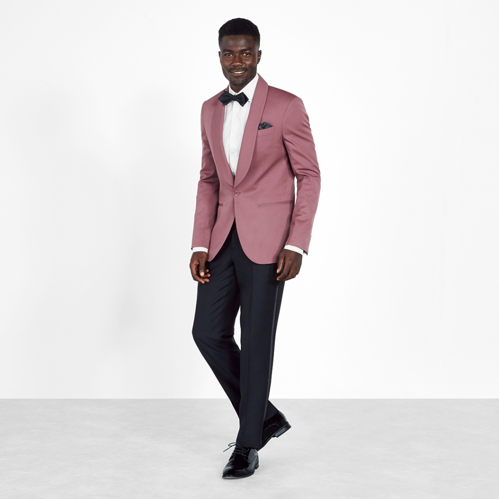 Rose pink dinner jacket tuxedo.