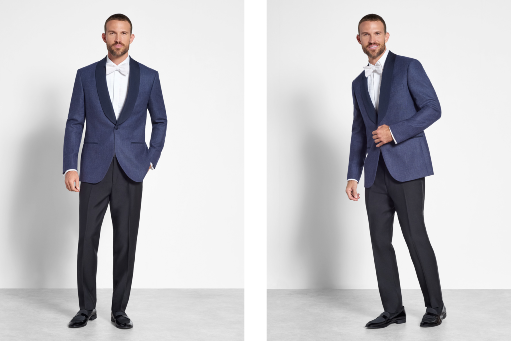 Two blue tuxedo looks.