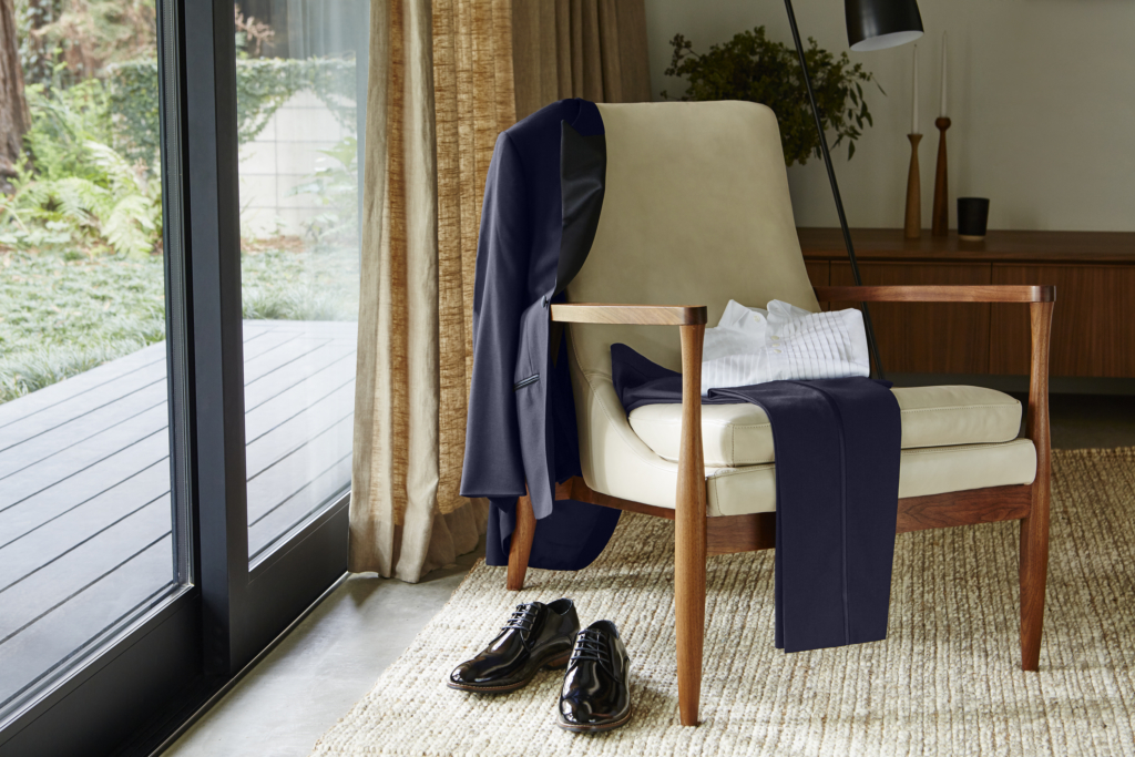 Midnight blue tuxedos are appropriate for black tie dress code etiquette.