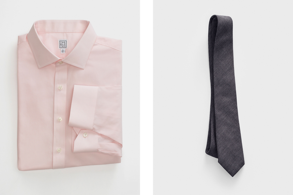 Pink shirt and grey necktie for cocktail attire guest