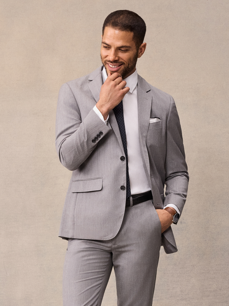 dress jacket The Black Tux Light Suit In Grey | Size: 46 SIZE_36 Color:Leaves Light Green Medium Grey Lapels How To Style Men's