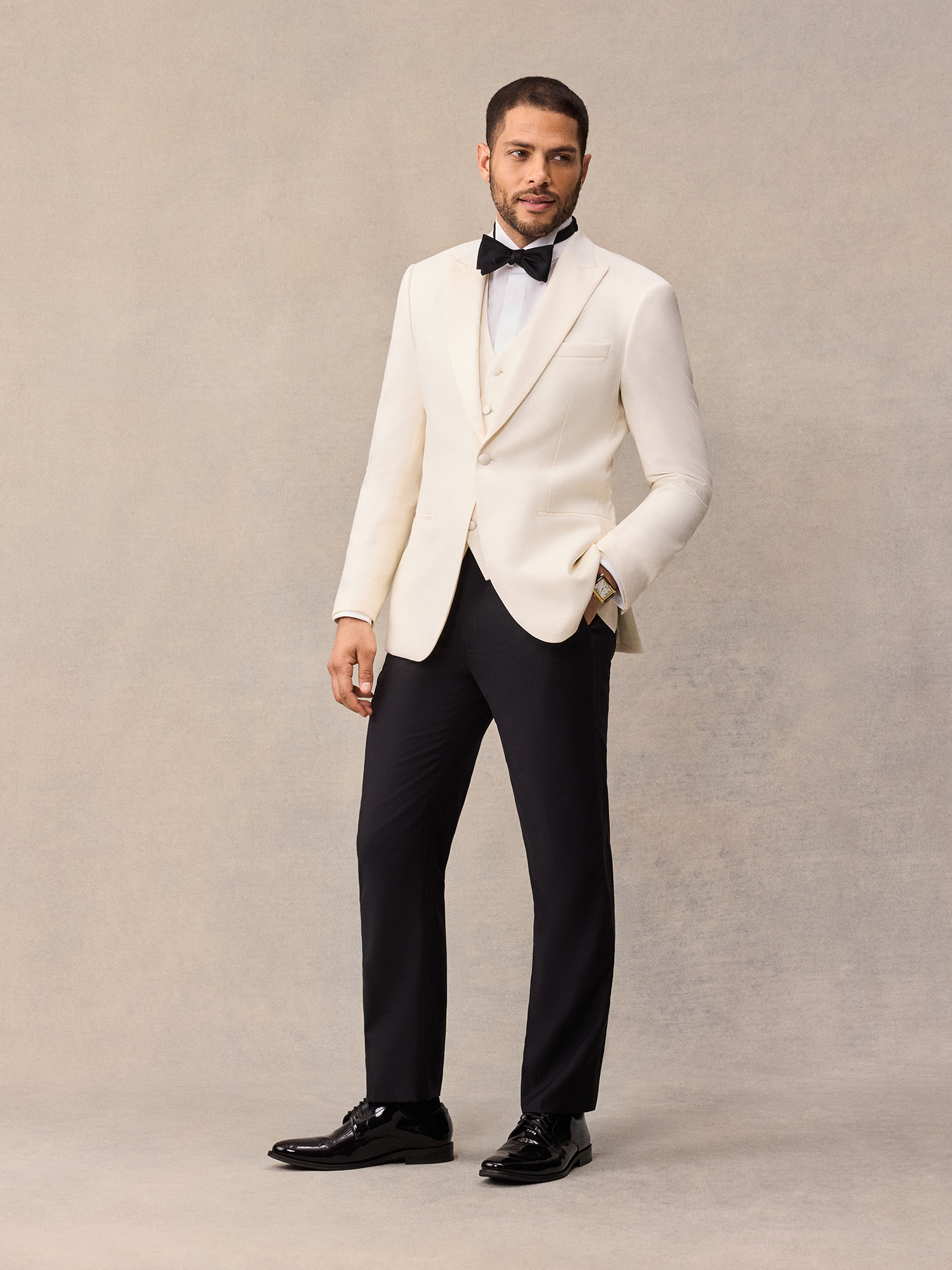 black dress shirt with white vest The Tux Ivory Tuxedo In | Size: Large daffodil Strapless Black A Line Crafted from premium heavy Rental Duration:16 days
