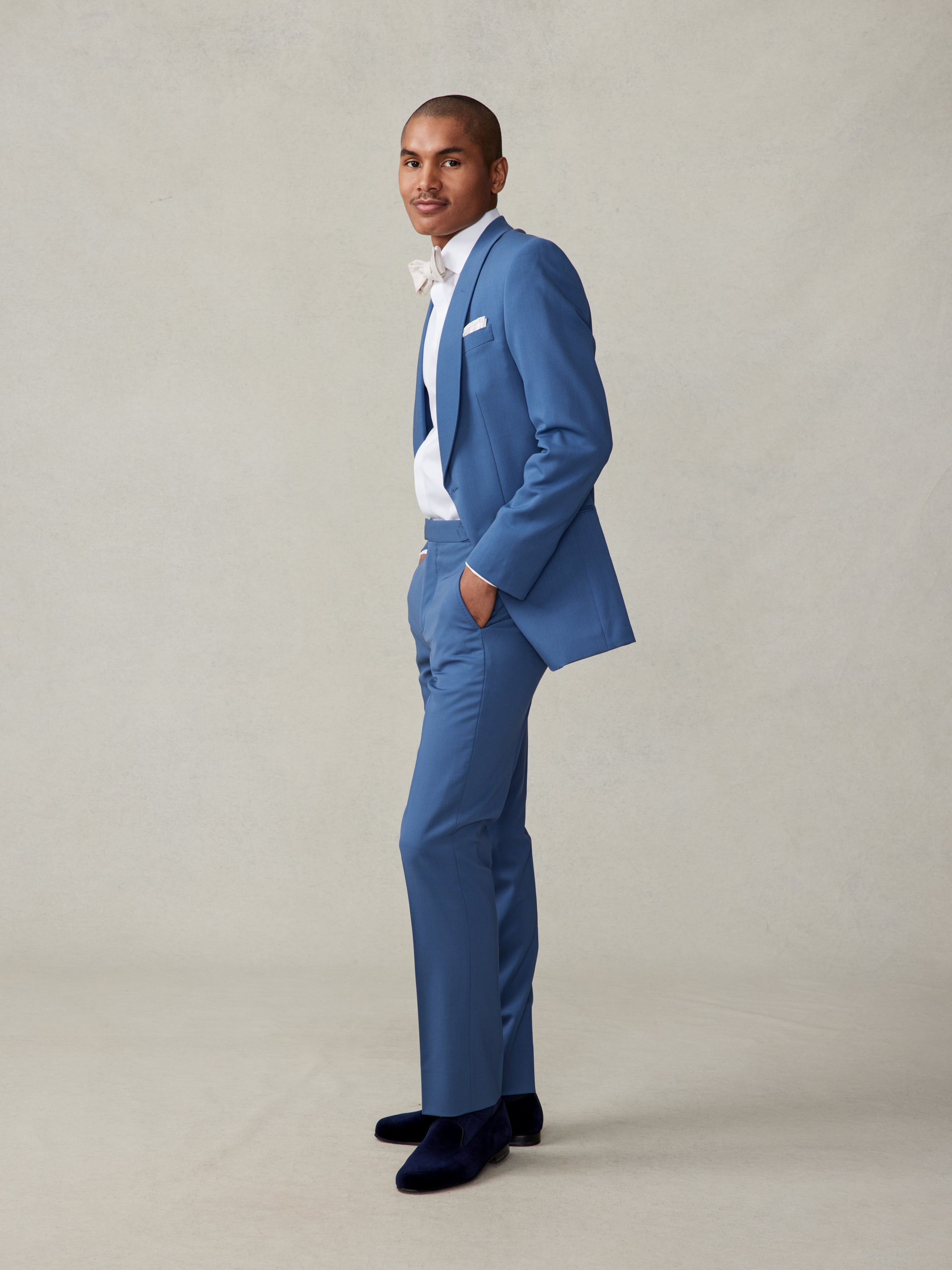 The Black Tux Lake Shawl Tuxedo Jacket In Blue | Size: 50 | Elastane/Marino Wool The Black Tux Lake Shawl Tuxedo Jacket In Blue | Size: 50 | Elastane/Marino Wool