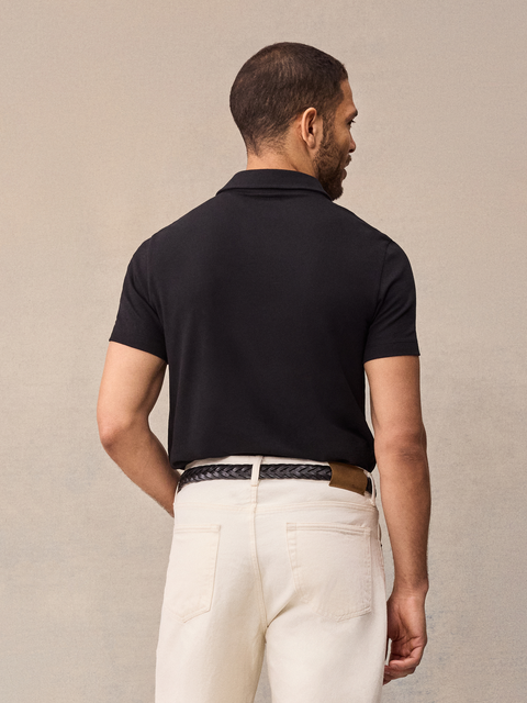 Black Cotton Pique Polo Shirt