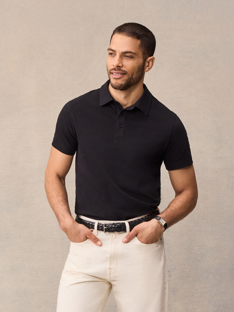 Black Cotton Pique Polo Shirt