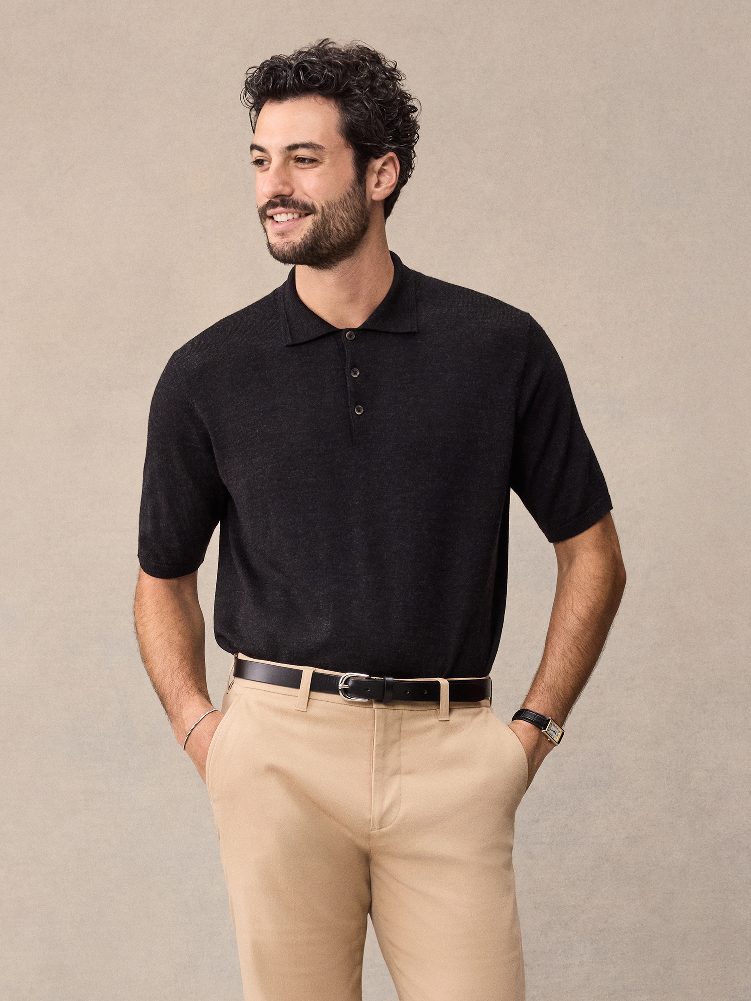 The Black Tux Short-Sleeve Sweater Polo In Black | Size: Small