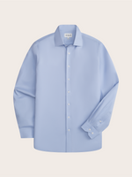 Light blue long-sleeve dress shirt with buttons and a collar.