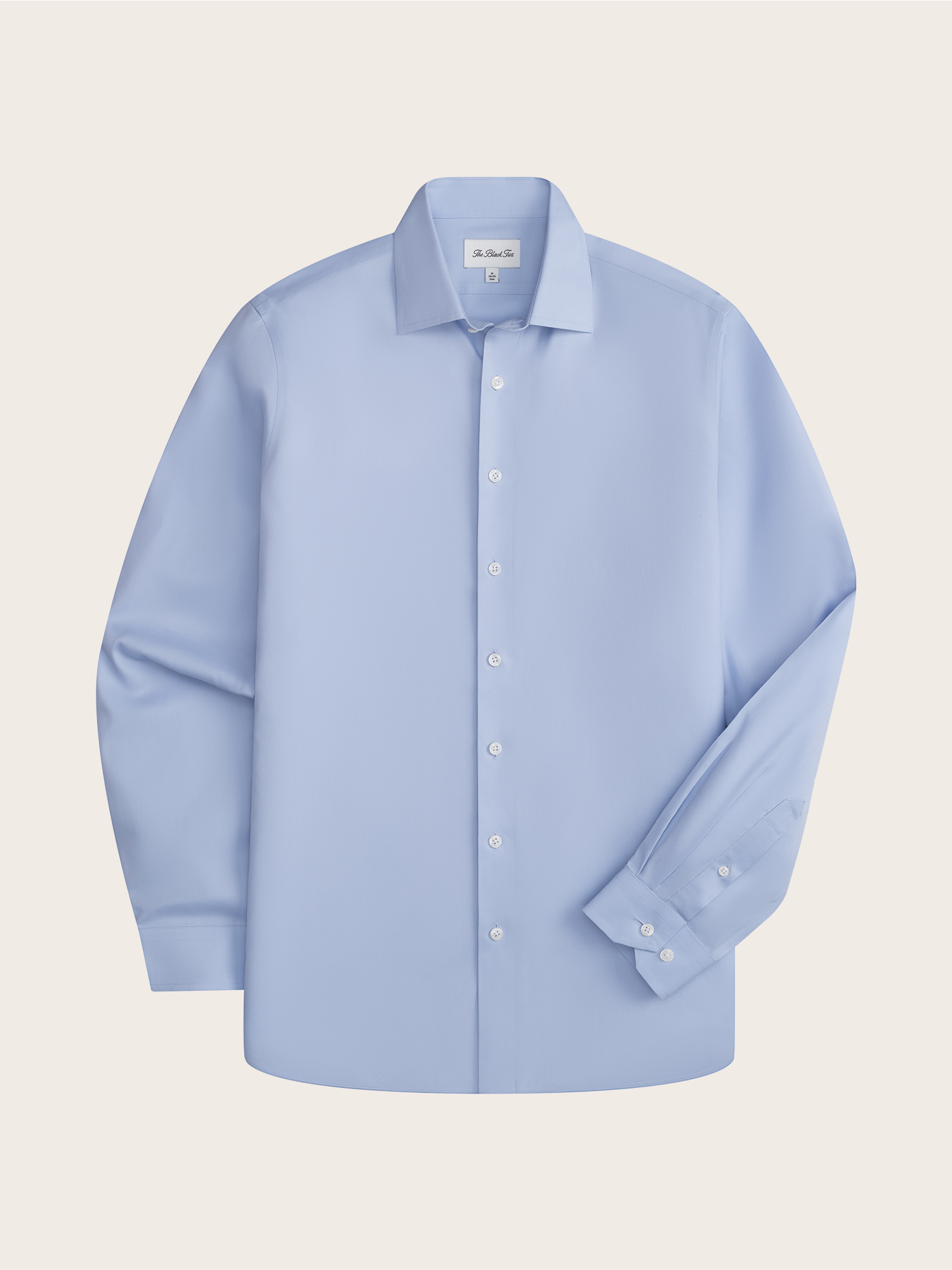 Light blue long-sleeve dress shirt with buttons and a collar.