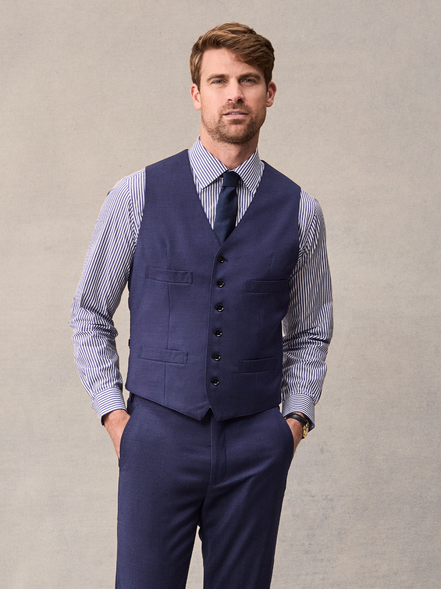 The Black Tux Suit Vest In Blue | Size: 2XL