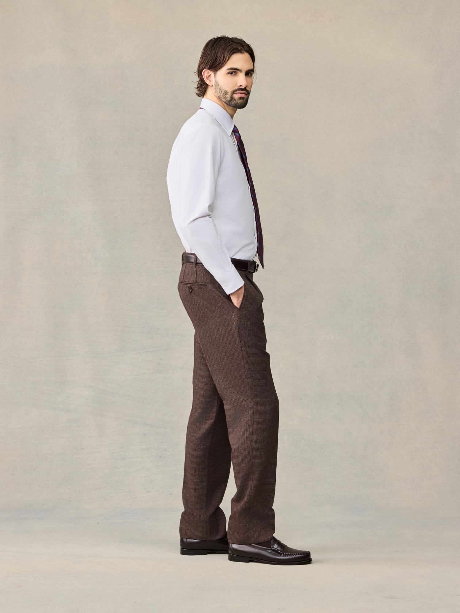 Brown Puppytooth Wool Suit Pants - Regular | The Black Tux
