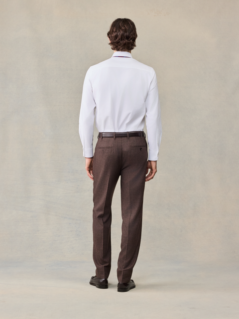 brown wool dress pants 100% WOOL STRUCTURED PLEATED SUIT PANTS - Brown