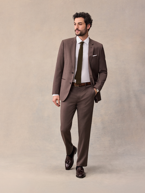 slim fit dress slacks Naples Espresso Brown Tweed Pants – StudioSuits main image 1