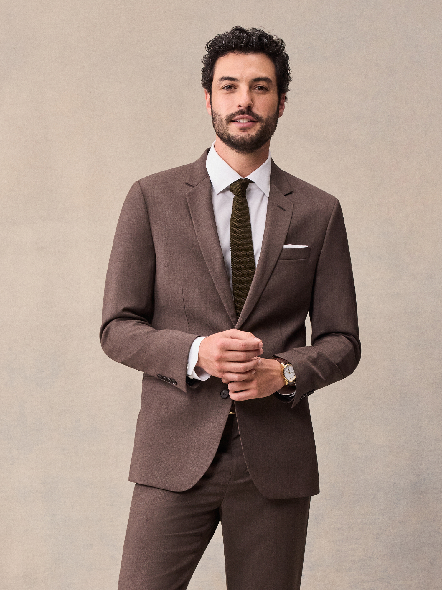 The Black Tux Brown Suit Jacket In Brown/Beige | Size: 42