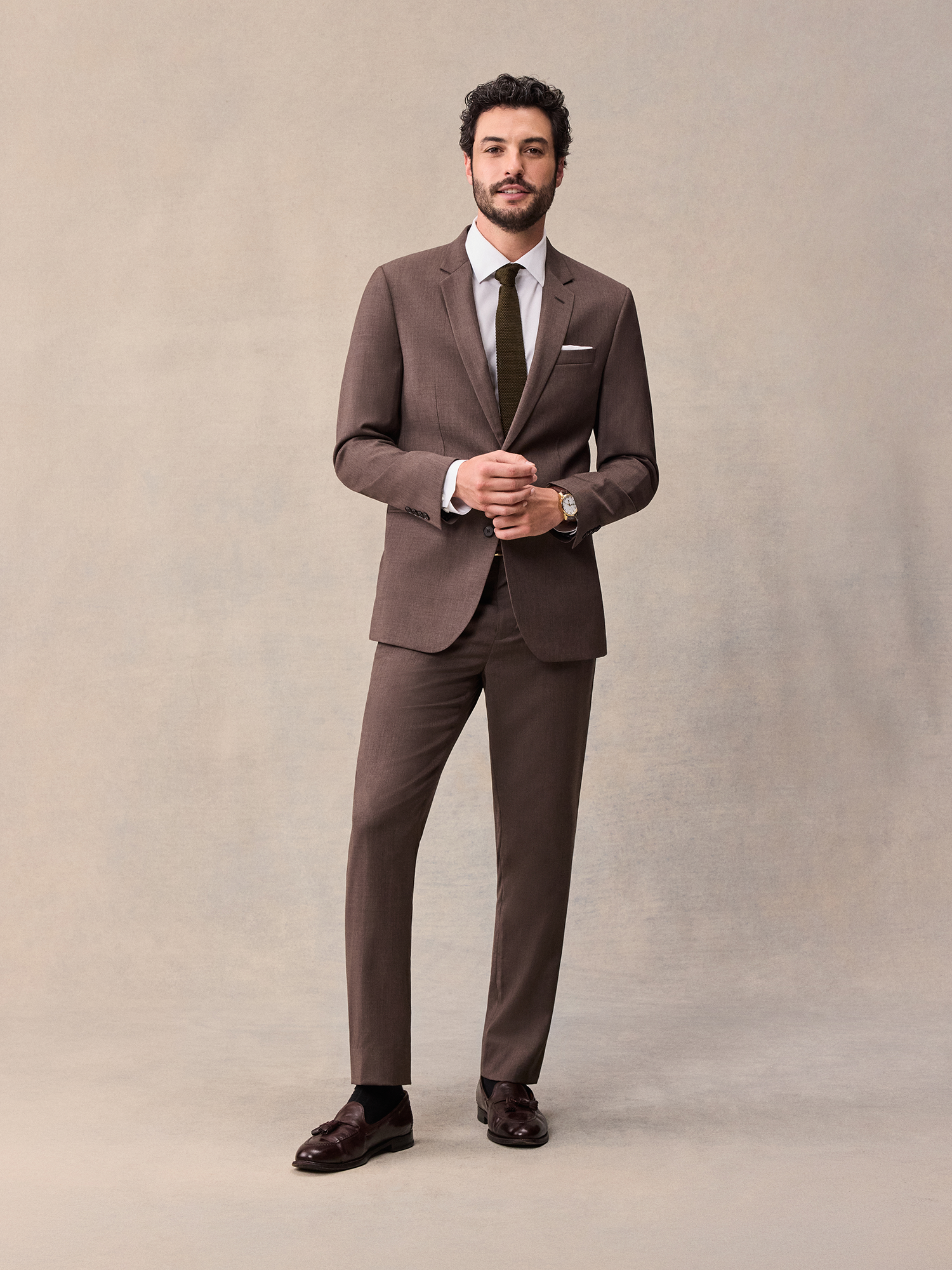 The Black Tux Brown Suit Jacket In Brown/Beige | Size: 42