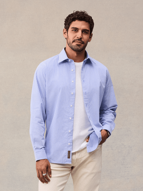 Wide Light Blue & White Stripe Dress Shirt