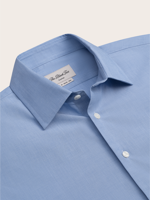 high end dress shirt The Black Tux Essential End-on-End Dress Shirt In Blue | Size: Medium