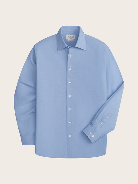 cotton long sleeve dress shirts The Black Tux Essential End-on-End Shirt In Blue | Size: Medium Size:17.5  36/37 Our Wrinkle Sorority Formal Dress Glamorous fluffy argyle cream