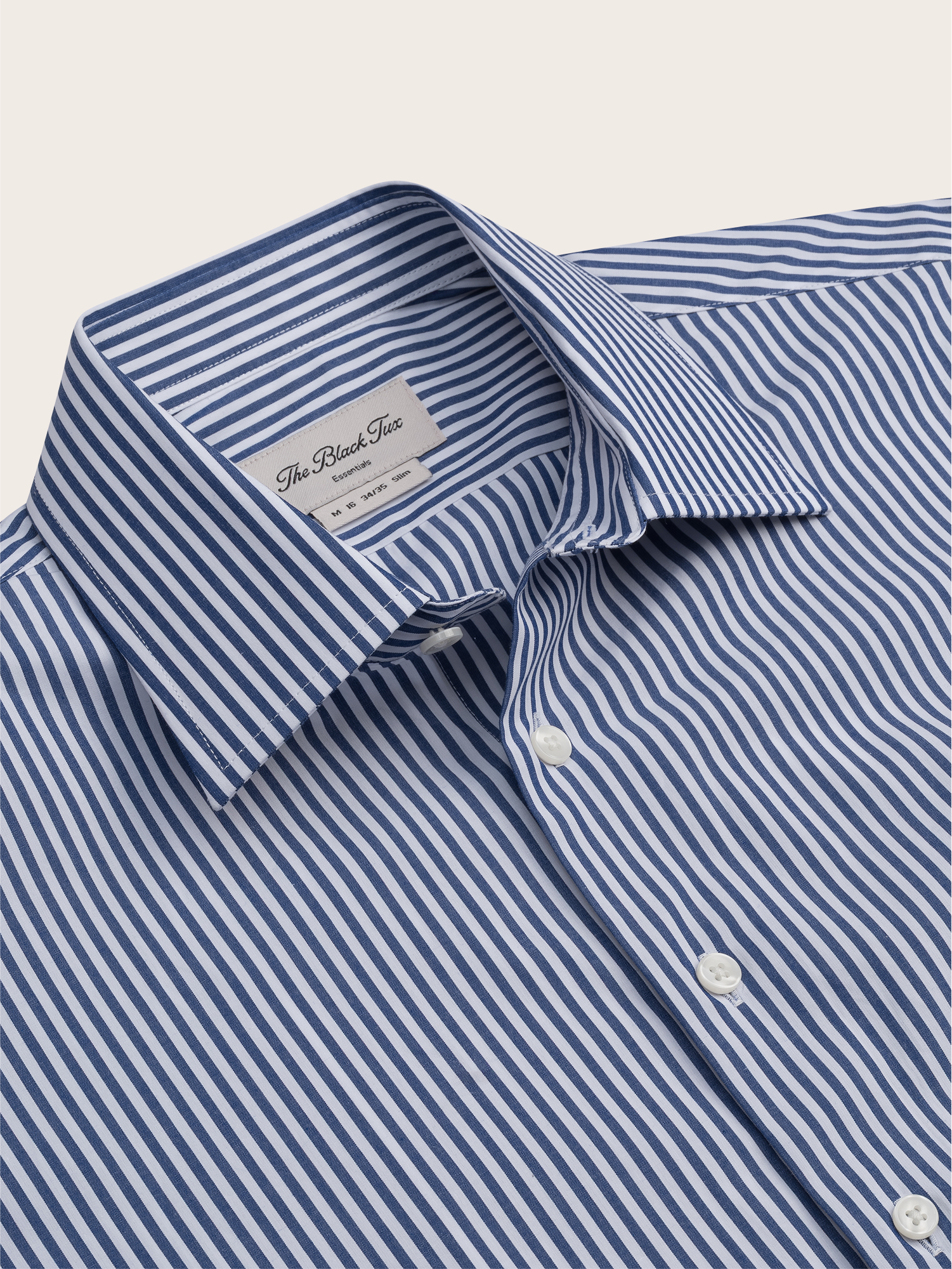The Black Tux Essential Navy Stripe Dress Shirt In Blue | Size: Large