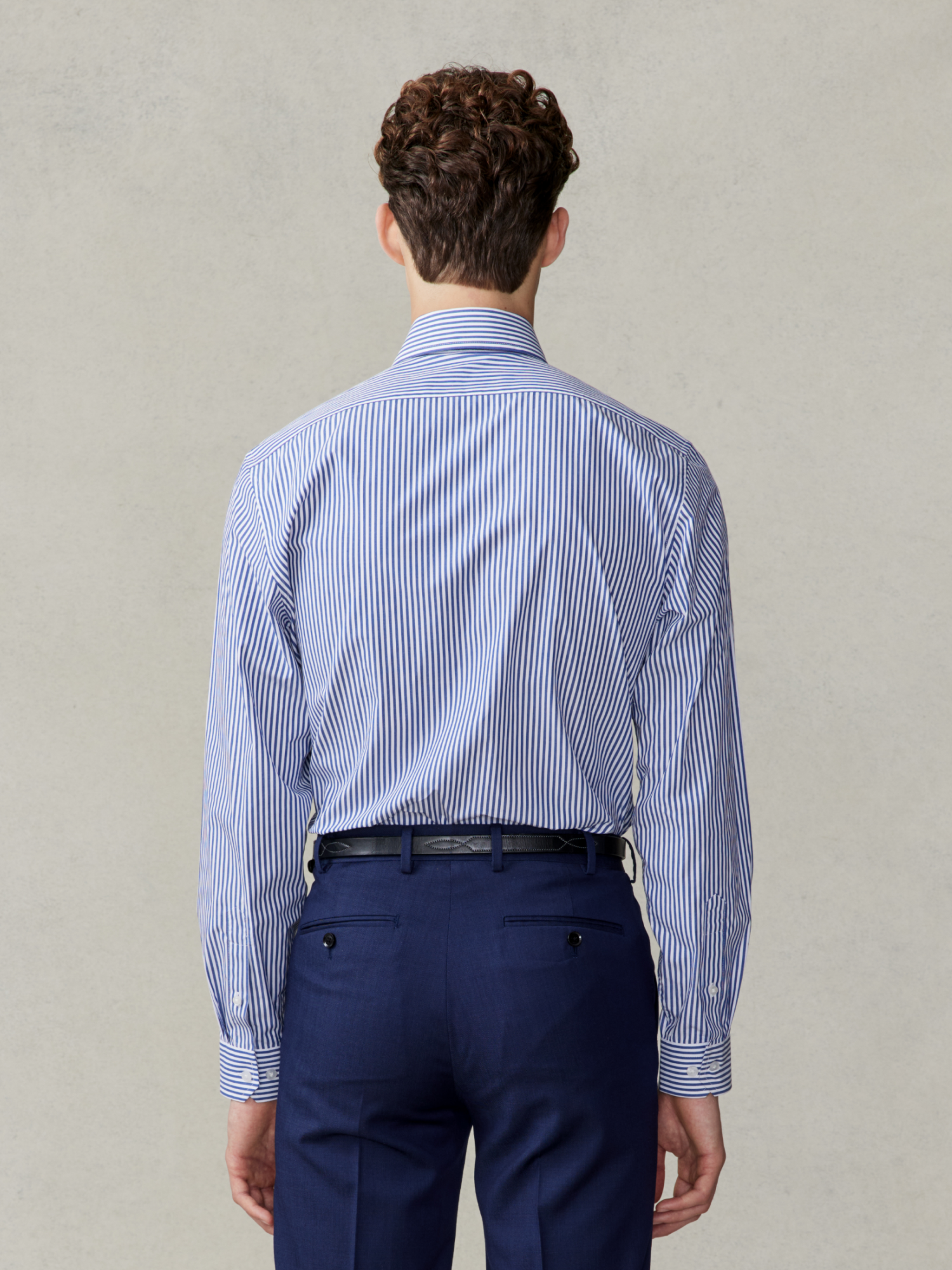 blue stripe dress shirt Spread Collar Dress Shirt in Sky Awning Stripe Poplin
