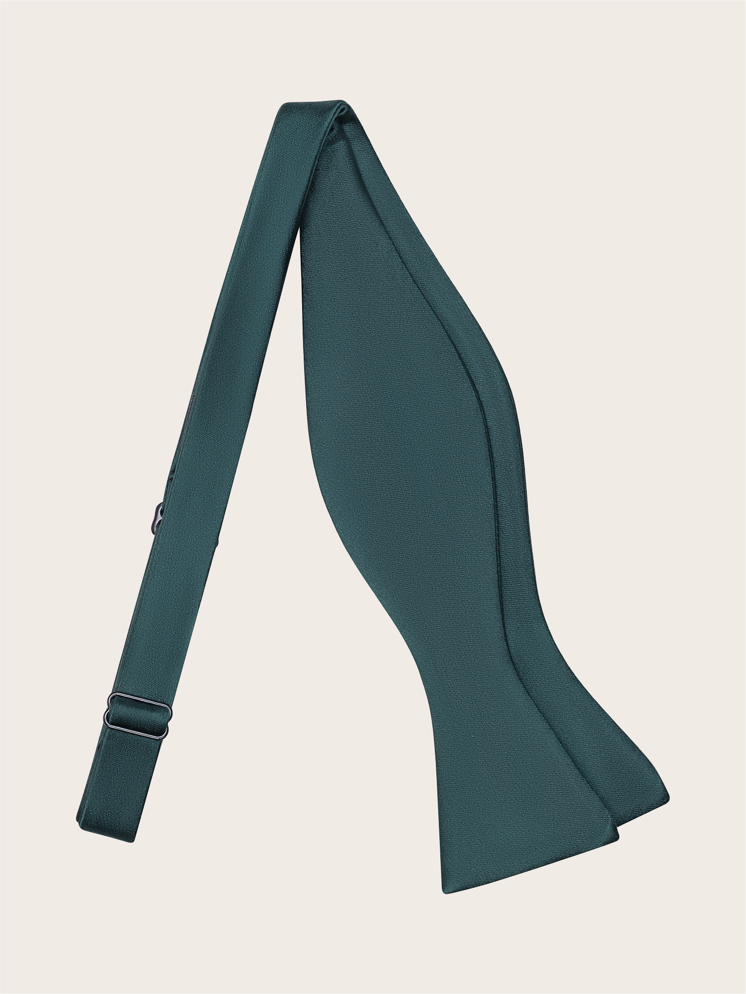 Juniper green satin bow tie against a light neutral background.