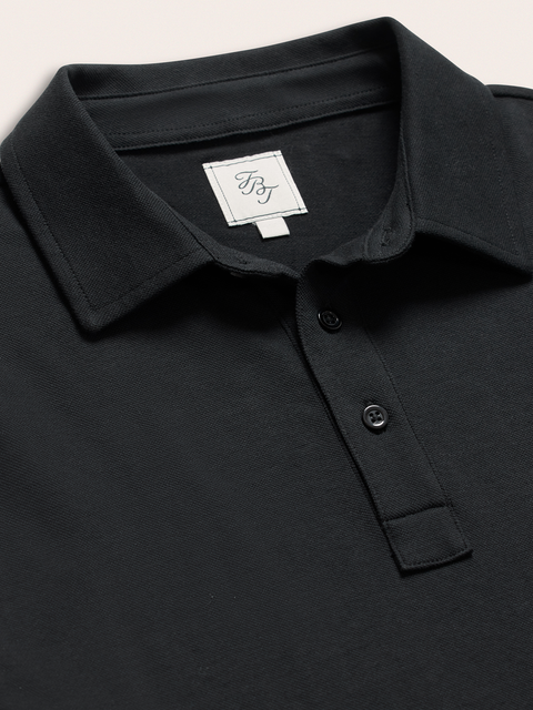 Black Cotton Pique Polo Shirt