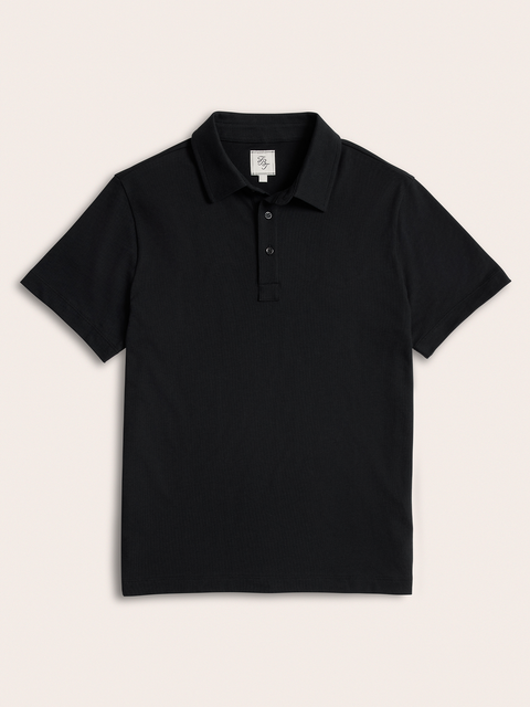 Black Cotton Pique Polo Shirt