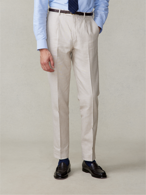 The Black Tux Mojave Tan Linen Pleated Pants-Classic In Black | Size: 40/30 | Cotton/Linen The Black Tux Mojave Tan Linen Pleated Pants-Classic In Black | Size: 40/30 | Cotton/Linen