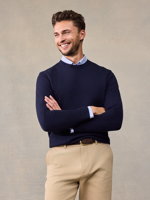 The Black Tux Navy Crew Sweater In Blue | Size: XL