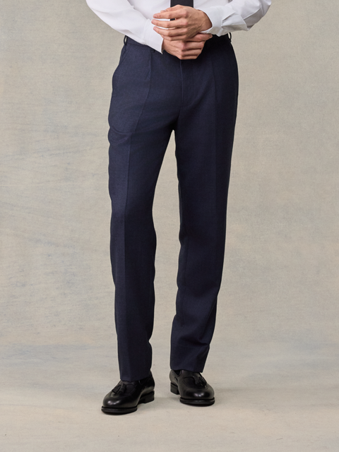 Navy Plaid Wool Suit Pants - Regular