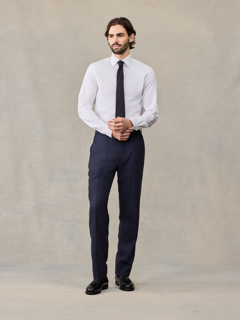 Navy Plaid Wool Suit Pants - Regular
