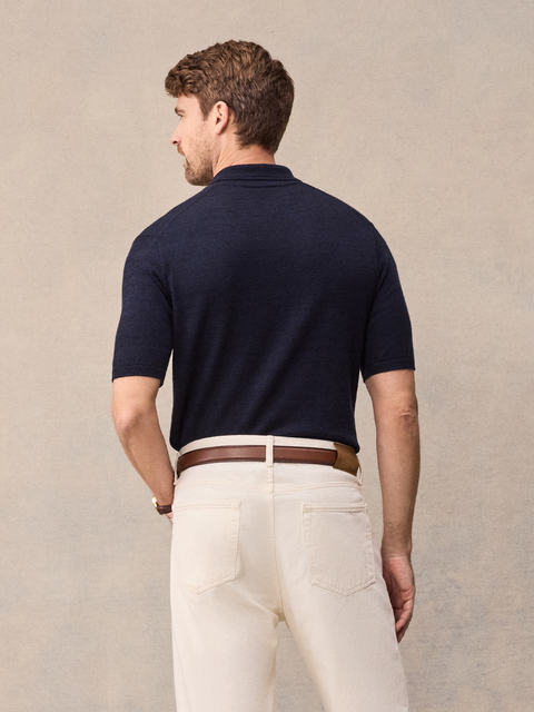 Navy Short-Sleeve Sweater Polo