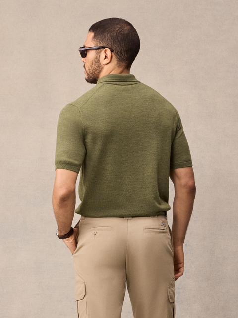 Olive Short-Sleeve Sweater Polo