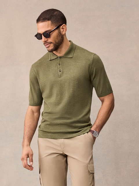 Olive Short-Sleeve Sweater Polo