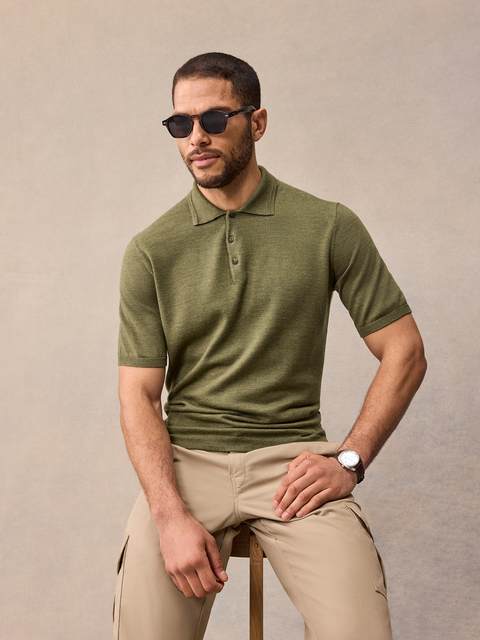 Olive Short-Sleeve Sweater Polo