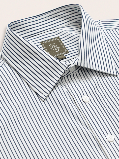The Black Tux Wide White & Navy Stripe Dress Shirt In Blue | Size: XL