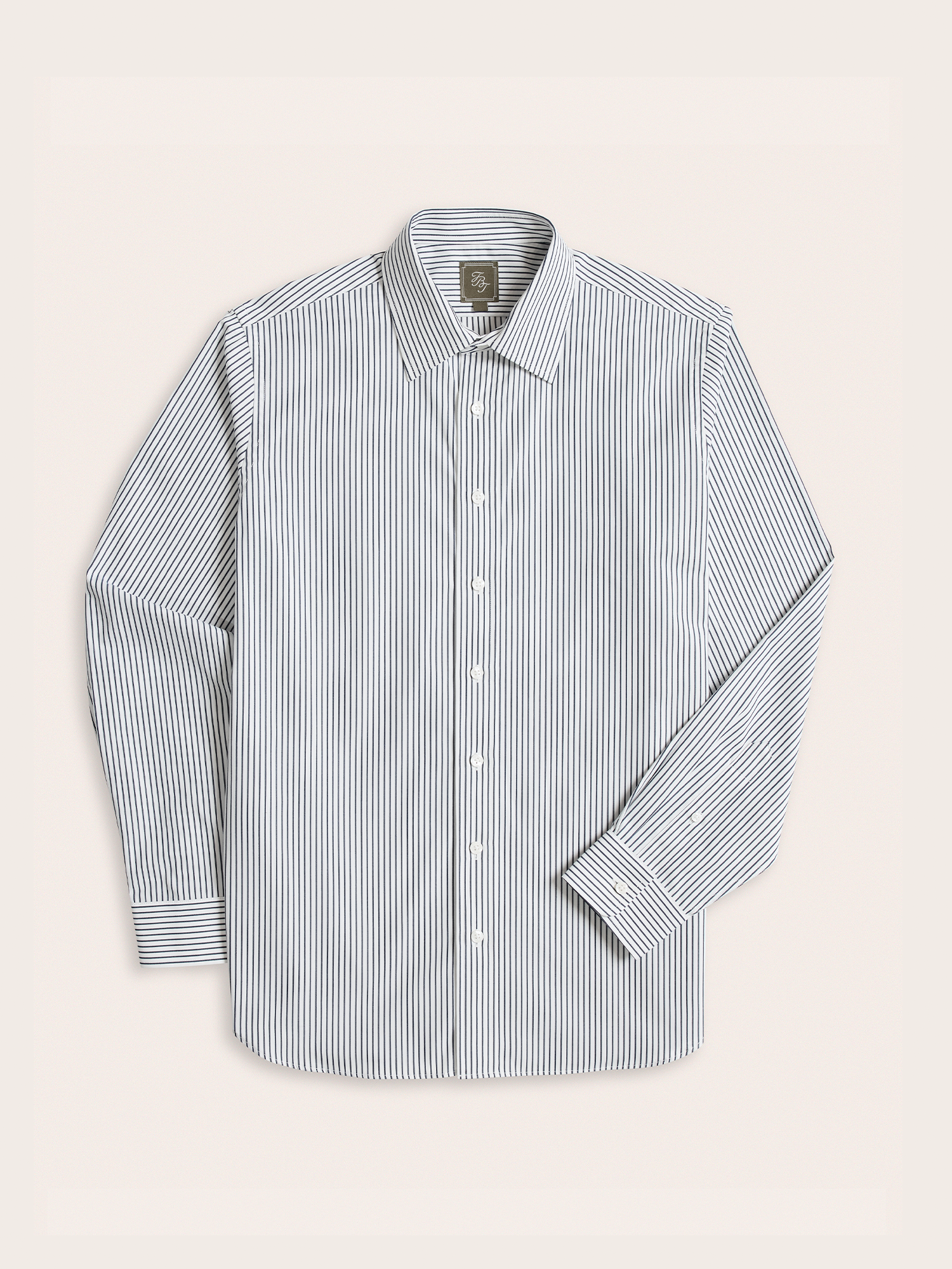 The Black Tux Wide White & Navy Stripe Dress Shirt In Blue | Size: XL