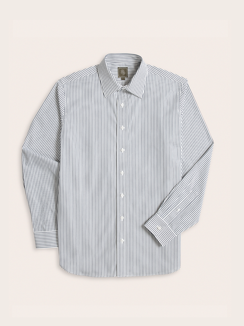 The Black Tux Wide White & Navy Stripe Dress Shirt In Blue | Size: XL