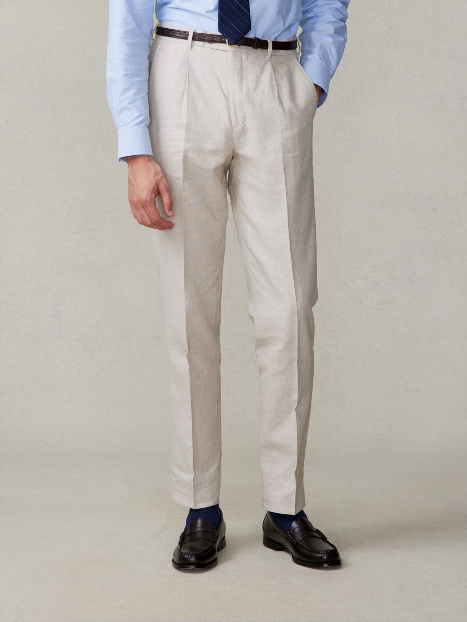 Mojave Tan Linen Pleated Pants - Slim