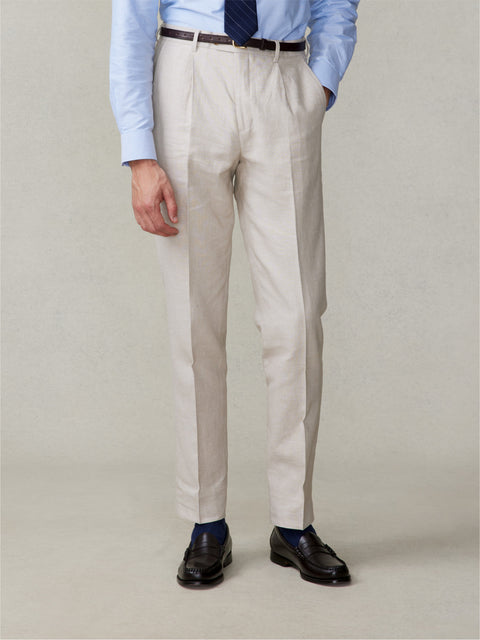 Mojave Tan Linen Pleated Pants